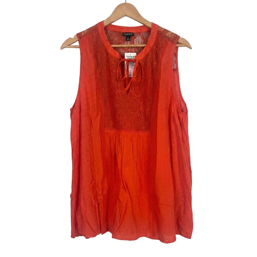 NWT Torrid Women's L Boho Whimsical Cottagecore Swiss Dot Lace Babydoll Top